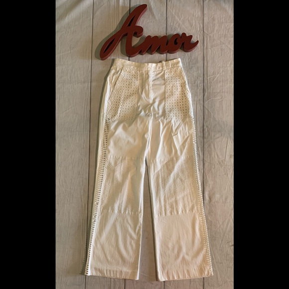 Belstaff Size US 2/EU 36 White Trousers With Eyelet And Side Cut Out Details - Picture 4 of 11